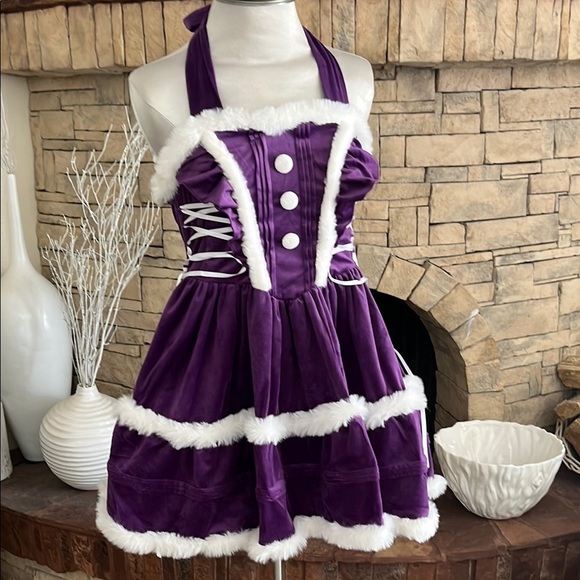 Purple Winter Christmas Dress and Hooded Cape Size S - Picture 2 of 5